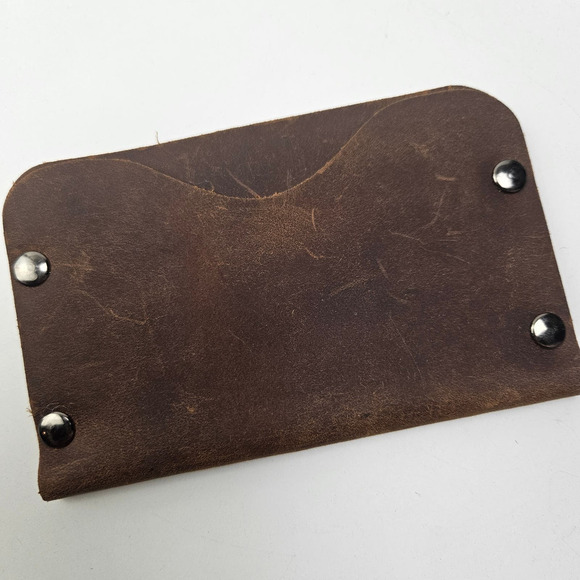 Handmade Minimalist Leather Card Wallet Brown Slim Slot - Picture 2 of 7